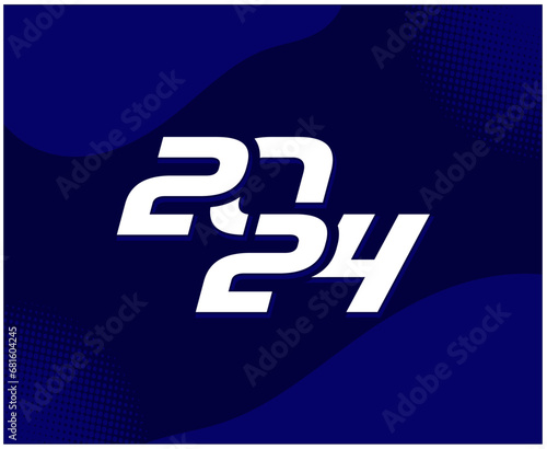 Happy New Year 2024 Holiday Abstract White Graphic Design Vector Logo Symbol Illustration With Blue Background
