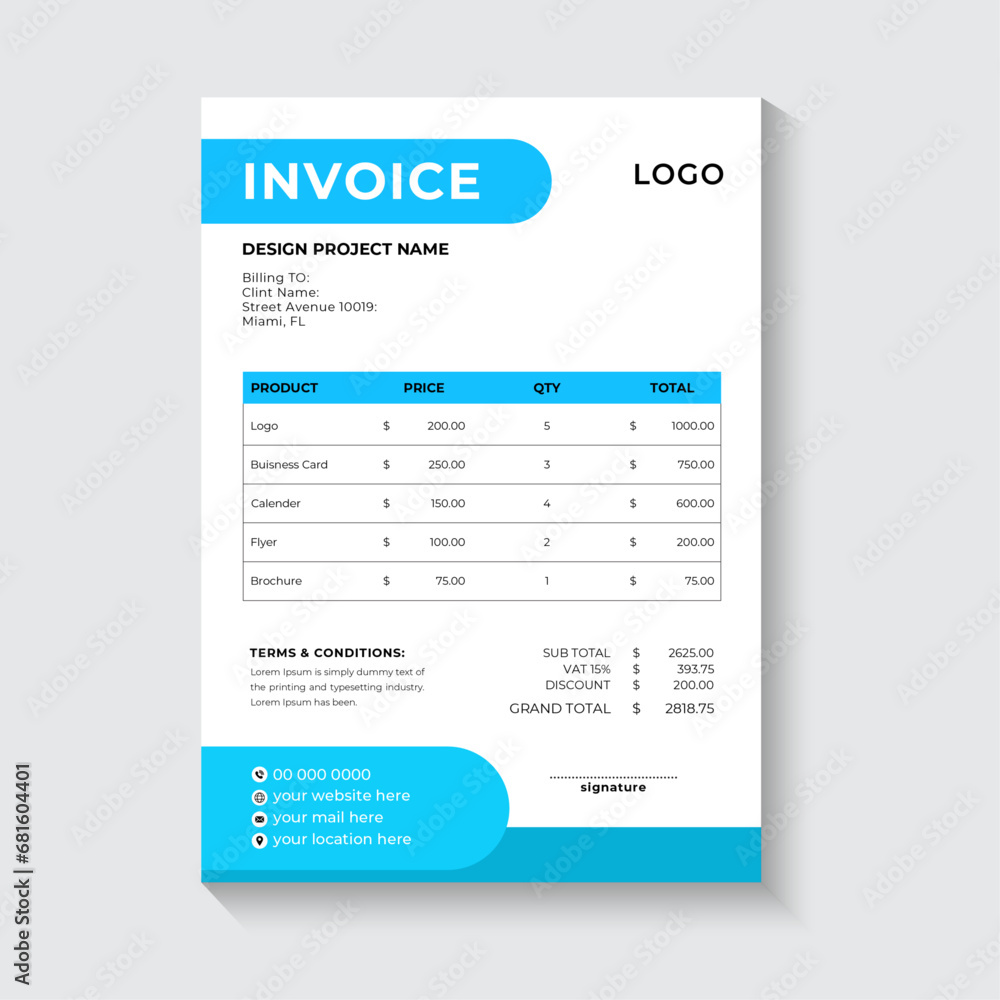 Invoice minimal design template. Bill form business invoice accounting Invoice minimal design template. Bill form business invoice accounting