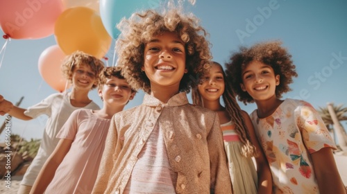 Smiling children revel in the festivities of a birthday celebration.