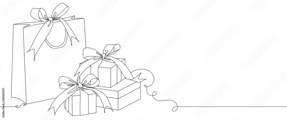 Out line drawing of gift box. Wrapped surprise package for christmas or birthday party .Party and celebration. Gift box line art outline vector illustration