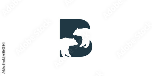 Letter B for Bear Logo Design. with a negative bear icon in the letter B