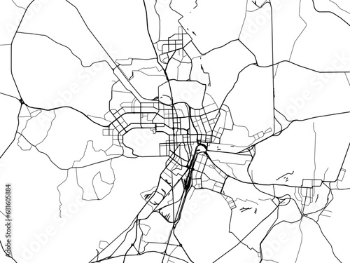 Vector road map of the city of Chelyabinsk in the Russian Federation with black roads on a white background.