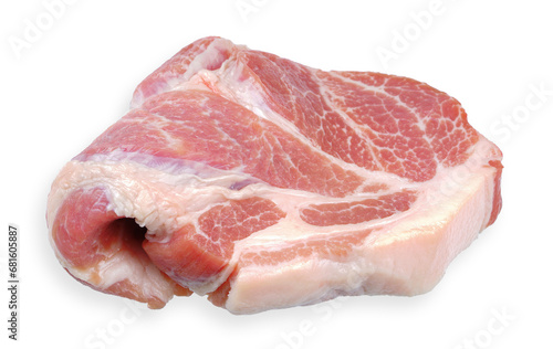 sliced raw pork meat isolated on white background.