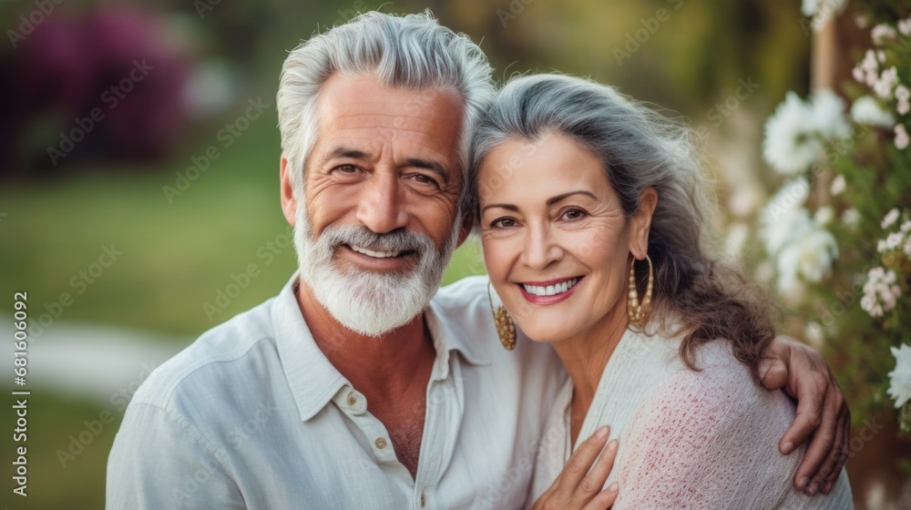 Elderly bliss unfolds as a joyful couple embraces nature at home. Elderly bliss unfolds as a joyful couple embraces nature at home.