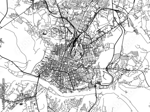 Vector road map of the city of Kaluga in the Russian Federation with black roads on a white background.