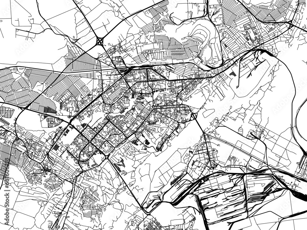 Fototapeta premium Vector road map of the city of Lipetsk in the Russian Federation with black roads on a white background.