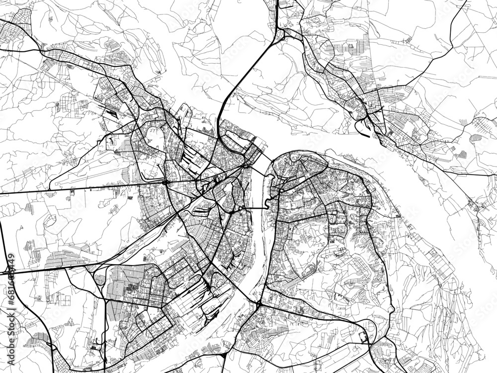 Naklejka premium Vector road map of the city of Nizhniy Novgorod in the Russian Federation with black roads on a white background.