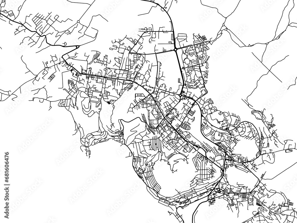 Vector road map of the city of Petropavlovsk-Kamchatsky in the Russian Federation with black roads on a white background.