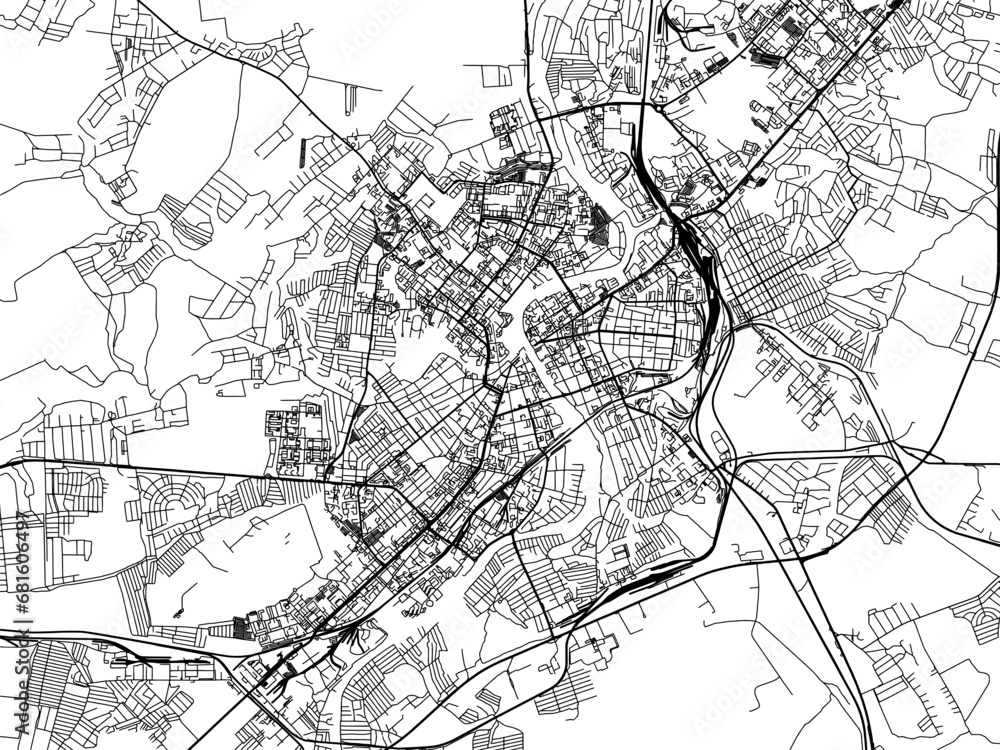 Vector road map of the city of Orel in the Russian Federation with black roads on a white background.