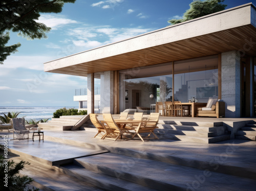 residential house at the beach with concrete patio