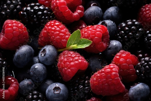  berries, raspberries, blueberries, and raspberries with a green leaf on top of one of the berries is surrounded by blackberries, raspberries, blueberries, raspberries, raspberries, and.
