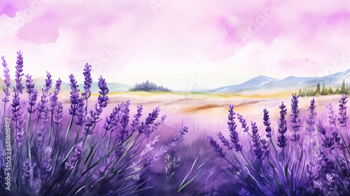 A lavender field in watercolor  clipart