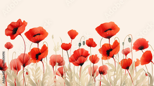 A field of poppies in watercolor, clipart
