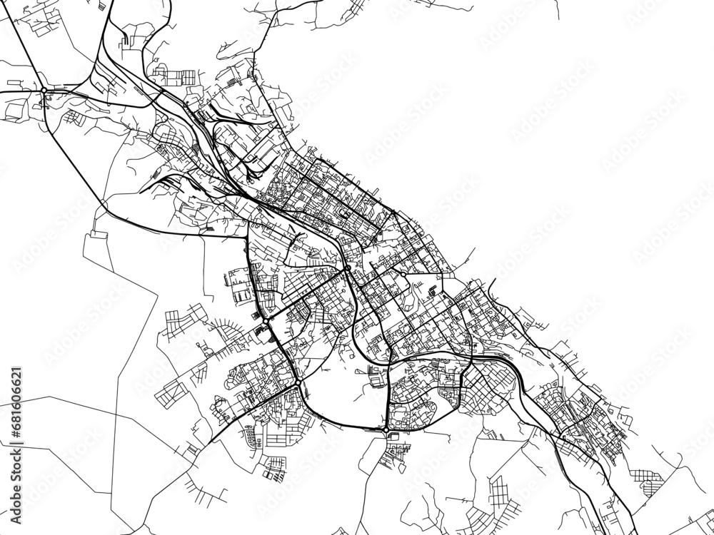 Naklejka premium Vector road map of the city of Petrozavodsk in the Russian Federation with black roads on a white background.