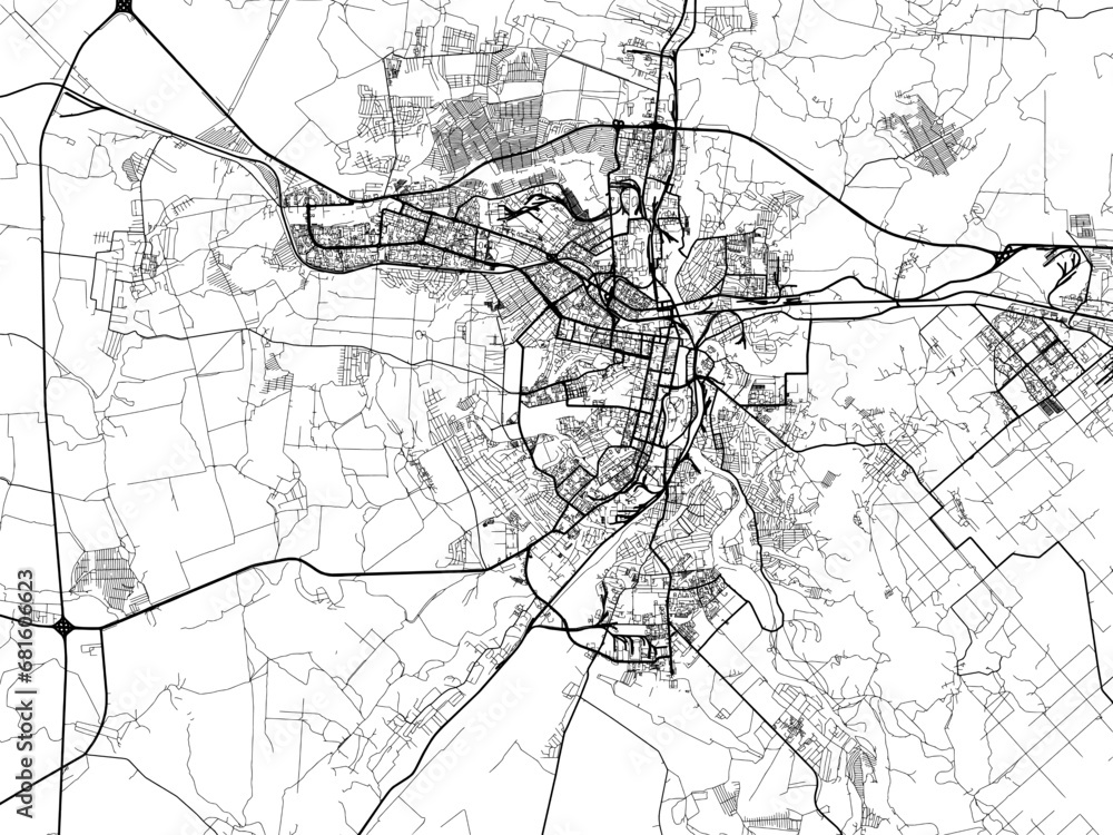 Obraz premium Vector road map of the city of Penza in the Russian Federation with black roads on a white background.