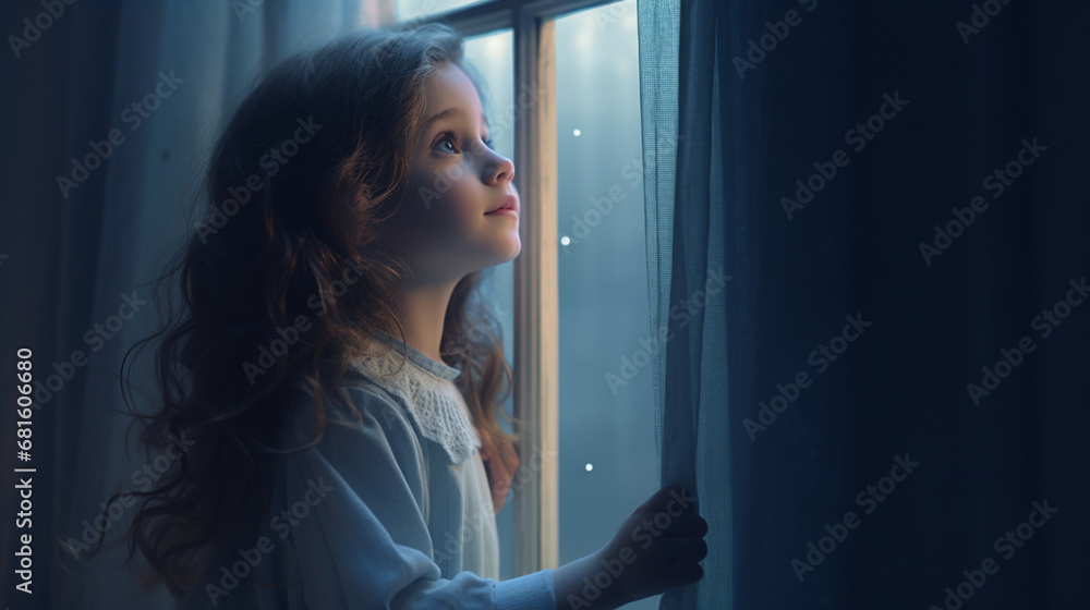 Fototapeta premium A girl who thinks at the window