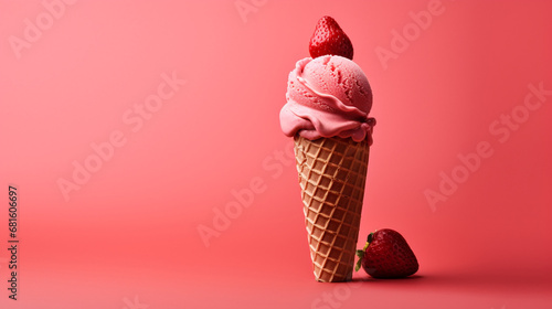 Strawberry ice cream on a pink background