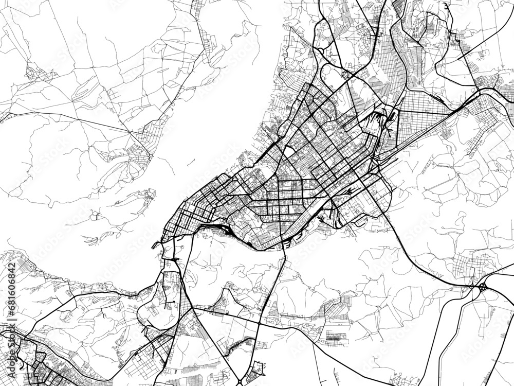 Naklejka premium Vector road map of the city of Samara in the Russian Federation with black roads on a white background.