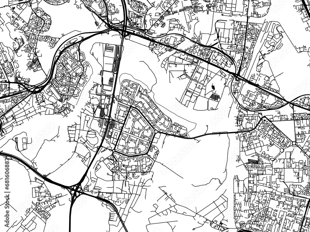 Fototapeta premium Vector road map of the city of Strogino in the Russian Federation with black roads on a white background.