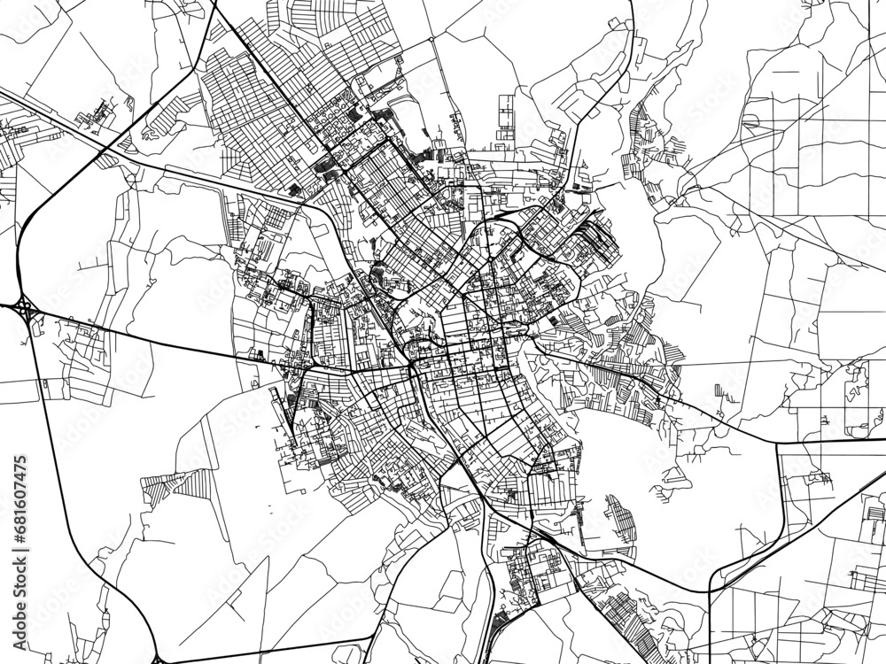 Vector road map of the city of Tambov in the Russian Federation with black roads on a white background.