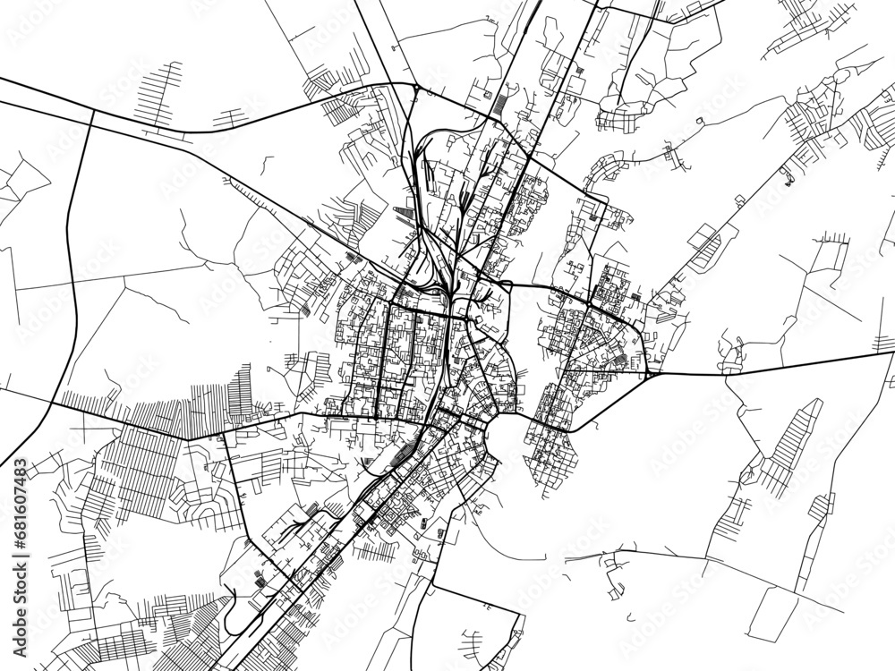 Vector road map of the city of Velikiy Novgorod in the Russian Federation with black roads on a white background.
