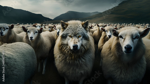 A Wolf In Sheep's Clothing - A wolf among dozens of sheep