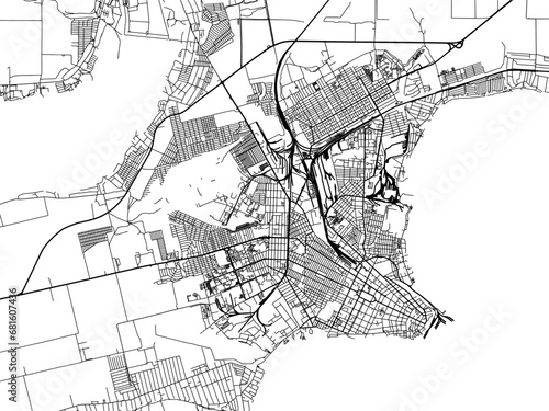 Vector road map of the city of Taganrog in the Russian Federation with black roads on a white background. photo