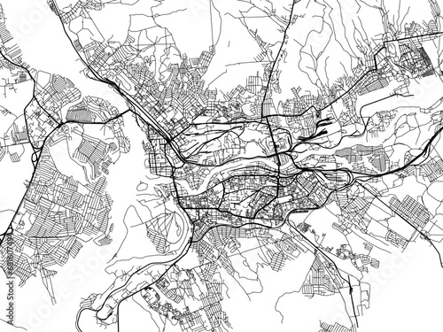 Vector road map of the city of Ulan-Ude in the Russian Federation with black roads on a white background.
