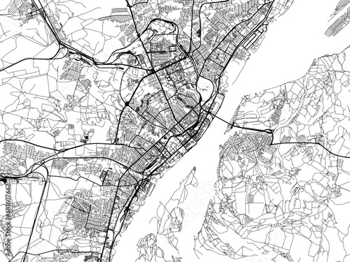 Vector road map of the city of Volgograd in the Russian Federation with black roads on a white background.