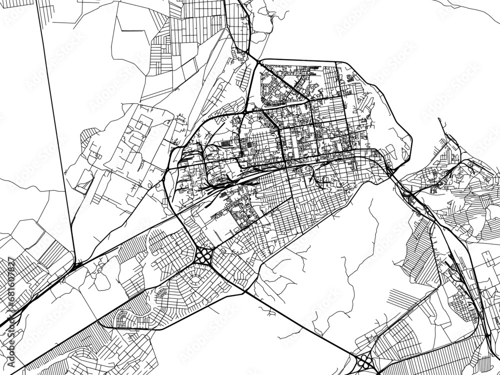 Obraz premium Vector road map of the city of Abakan in the Russian Federation with black roads on a white background.