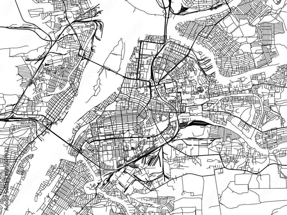 Vector road map of the city of Astrakhan in the Russian Federation with black roads on a white background.