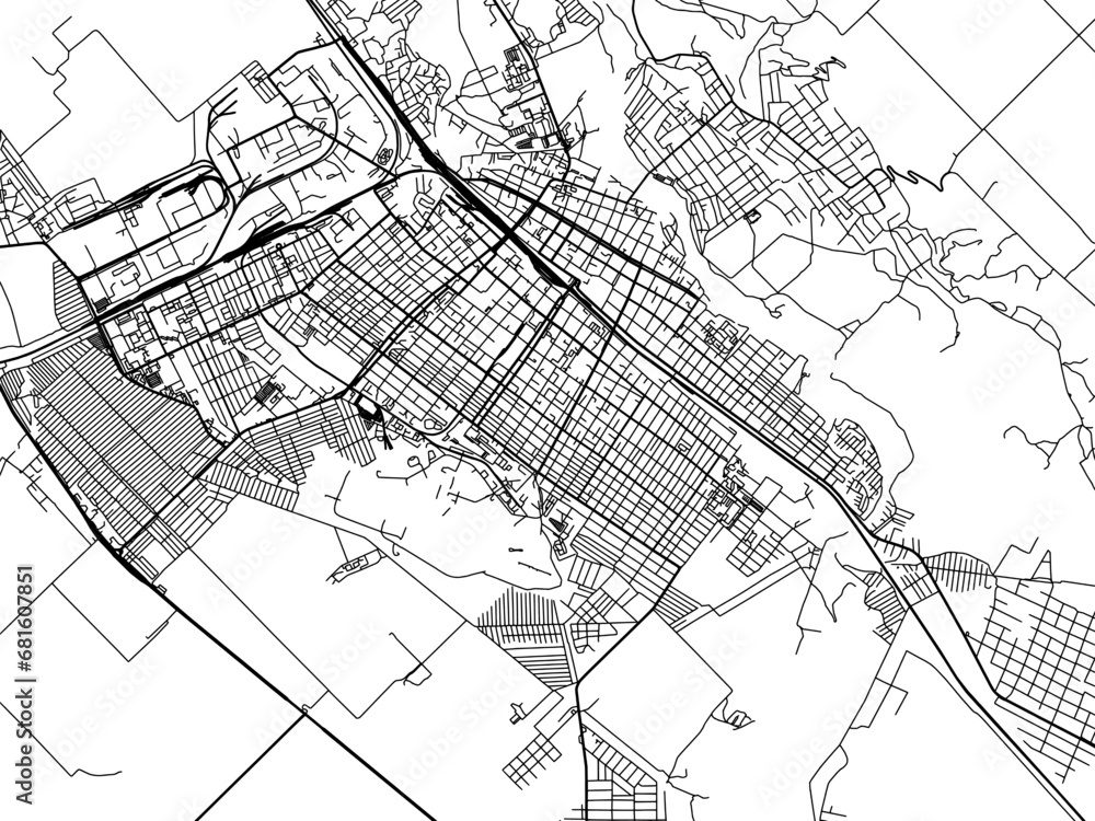 Vector road map of the city of Armavir in the Russian Federation with black roads on a white background.