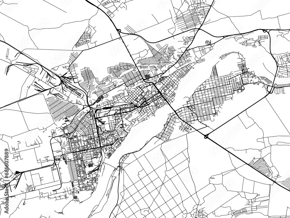 Obraz premium Vector road map of the city of Biysk in the Russian Federation with black roads on a white background.