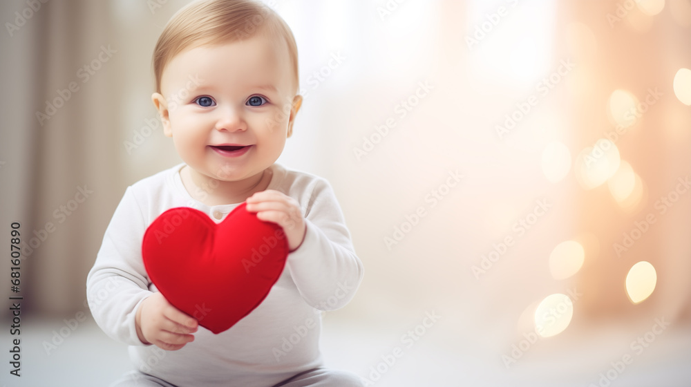 Cute baby holding a red heart in his hands. Cute baby holding a red heart in his hands.