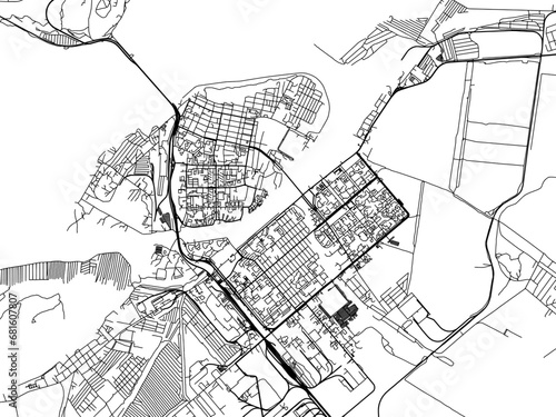 Vector road map of the city of Balakovo in the Russian Federation with black roads on a white background.