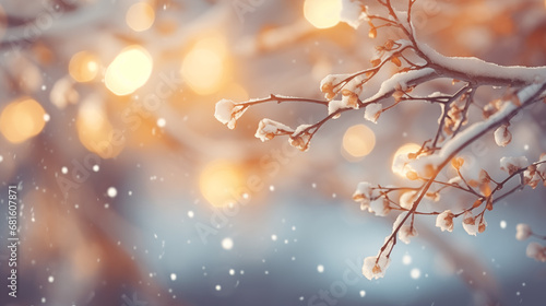 Lighting on branches with snow with copy space.