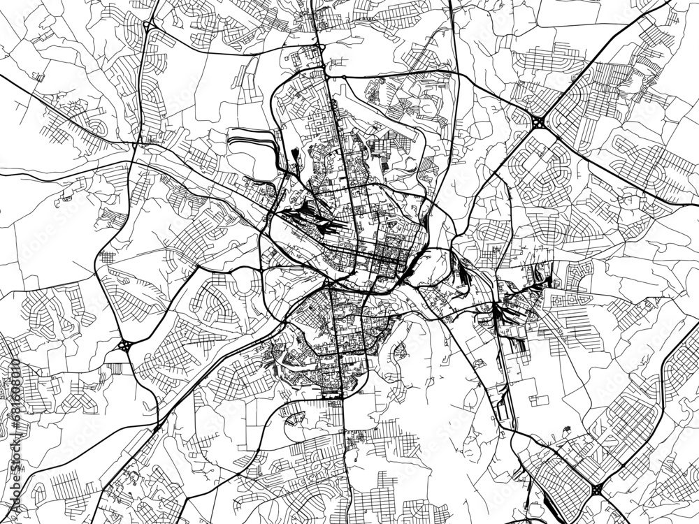 Naklejka premium Vector road map of the city of Belgorod in the Russian Federation with black roads on a white background.