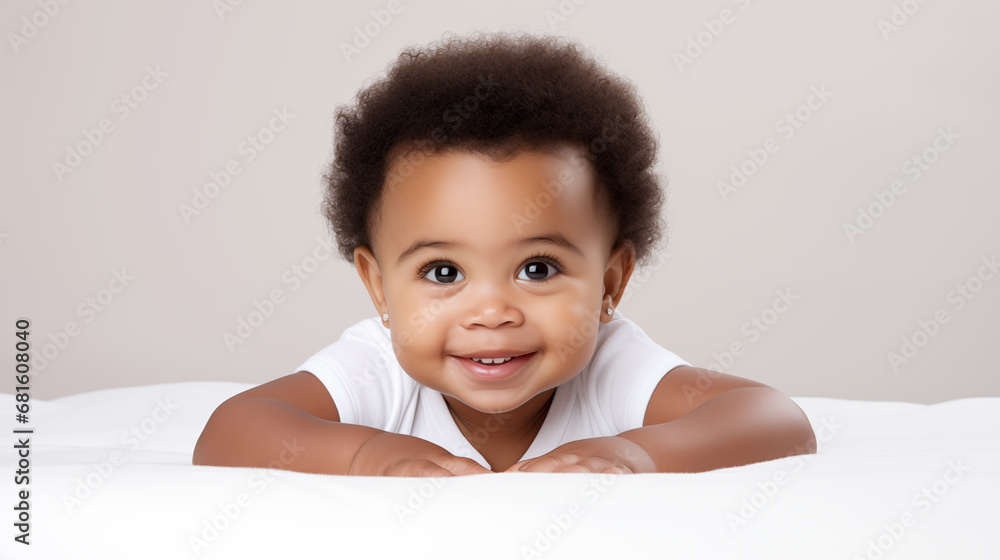 African American baby lying on his stomach. African American baby lying on his stomach.