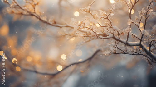 Lighting on branches with snow with copy space. © Анастасия Козырева