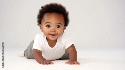 African American baby lying on his stomach.