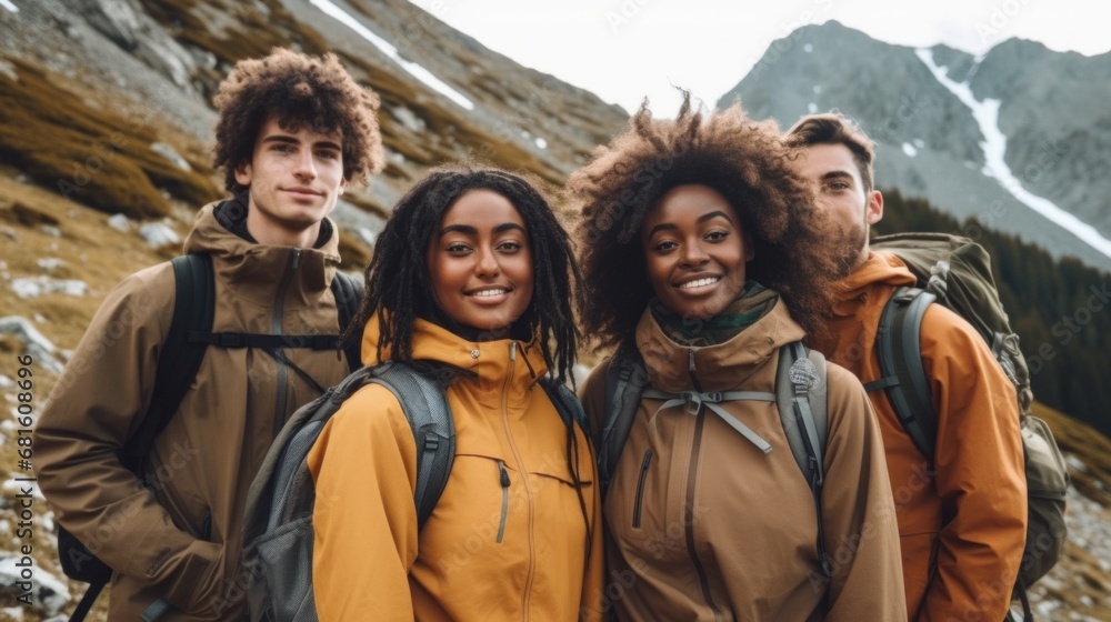 Joyful group trekking in the mountains on vacation. Joyful group trekking in the mountains on vacation.