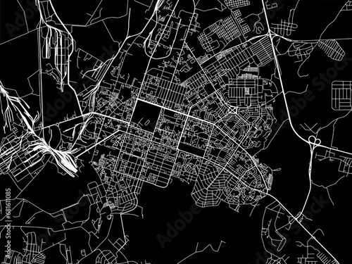 Vector road map of the city of Berezniki in the Russian Federation with white roads on a black background. photo