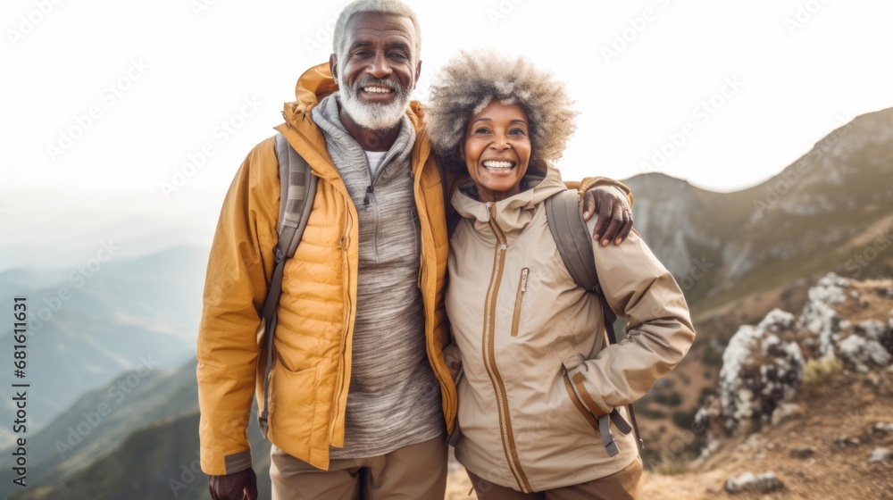 Older couples exploring nature on a mountain getaway. Older couples exploring nature on a mountain getaway.