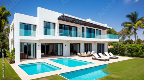 Luxury modern villa with swimming pool in a beautiful summer resort © home 3d