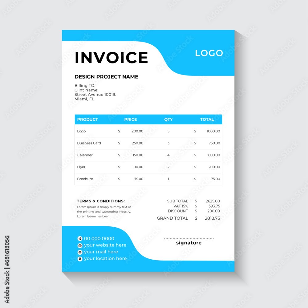 clean invoice template vector design