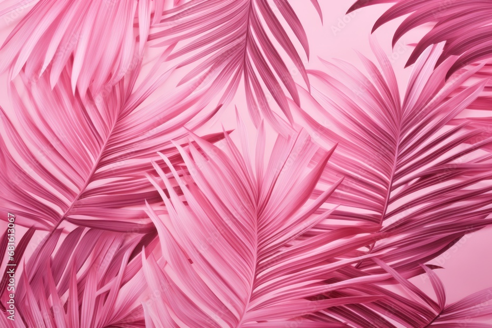 a close up of a pink wallpaper with a bunch of pink palm leaves on the left side of the wall and a pink background of pink and white palm leaves on the right side. a close up of a pink wallpaper with a bunch of pink palm leaves on the left side of the wall and a pink background of pink and white palm leaves on the right side.