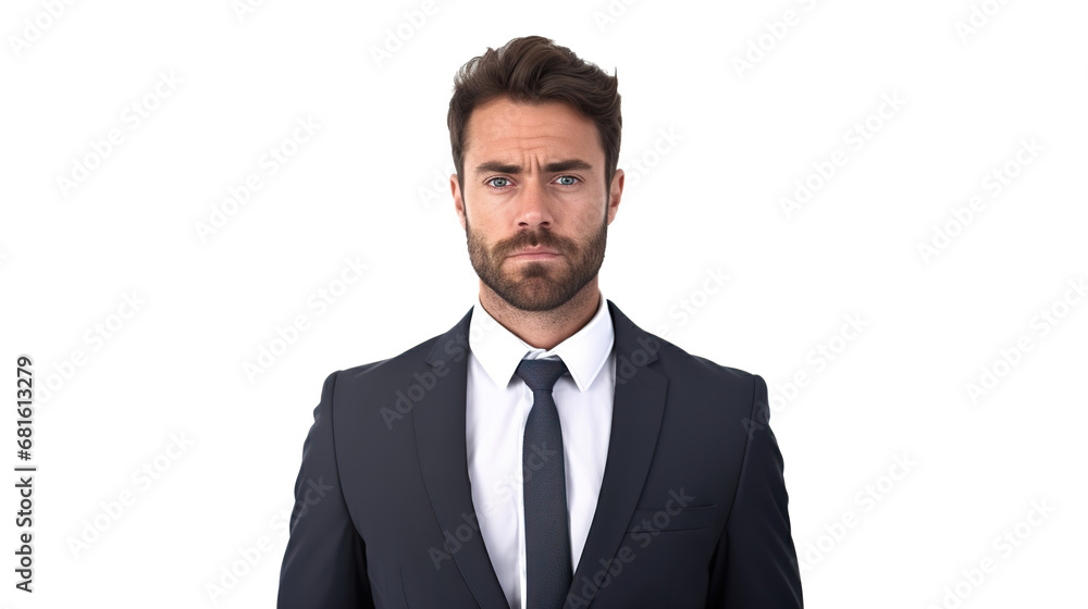 An ambitious businessman appears isolated on a pure white background. An ambitious businessman appears isolated on a pure white background.