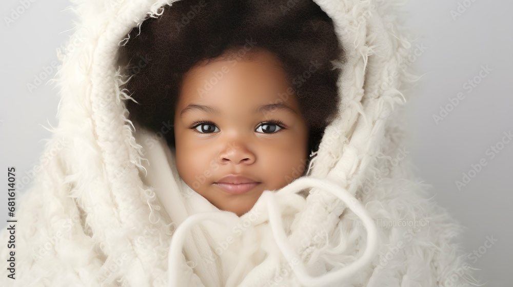 Cute baby in a cozy blanket photo, sleeping, Generative AI Cute baby in a cozy blanket photo, sleeping, Generative AI