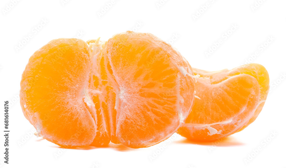 Peeled half tangerine isolated on white, side view Peeled half tangerine isolated on white, side view