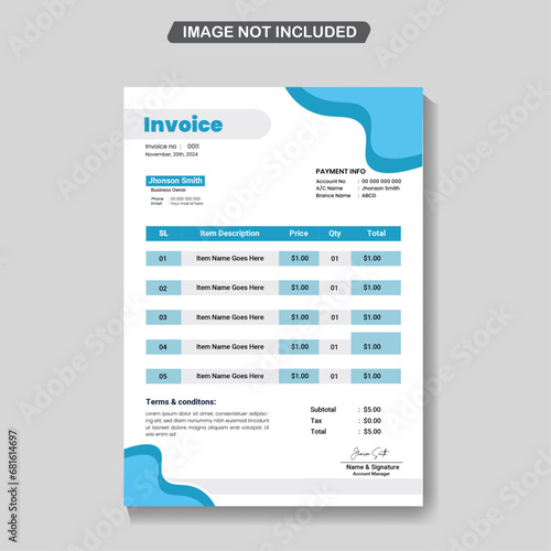 Vector creative invoice design template for professional business company 